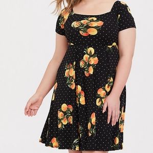 Torrid Black and Orange Dot Skater Dress 3x
